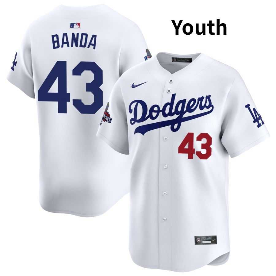Youth Los Angeles Dodgers #43 Anthony banda White 2024 World Series Stitched Jersey Dzhi->mlb youth jerseys->MLB Jersey